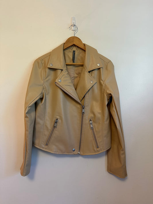 Anthropologie Saige Beige Faux Leather Moto Jacket | Size Medium