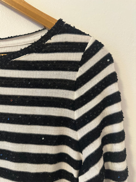 Talbots Sequin Striped Boatneck T-Shirt | Size MP