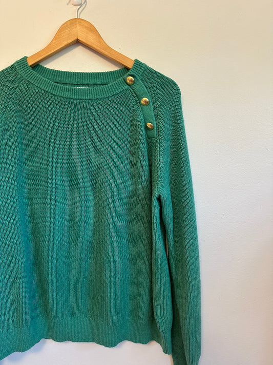 J.Crew Gold Button Raglan Crewneck Sweater in Green | Size XL