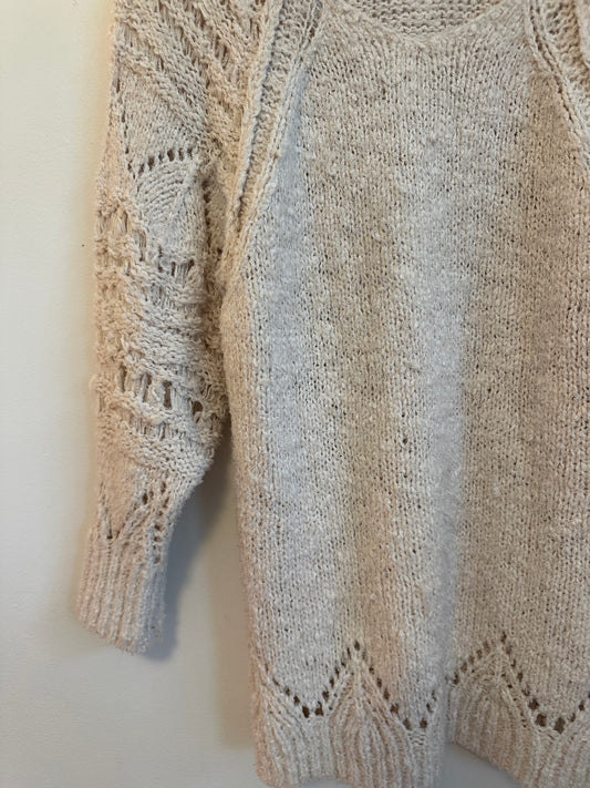 Anthropologie Pilcro Cream Pointelle Chunky Knit Cotton Blend Sweater | Size XS