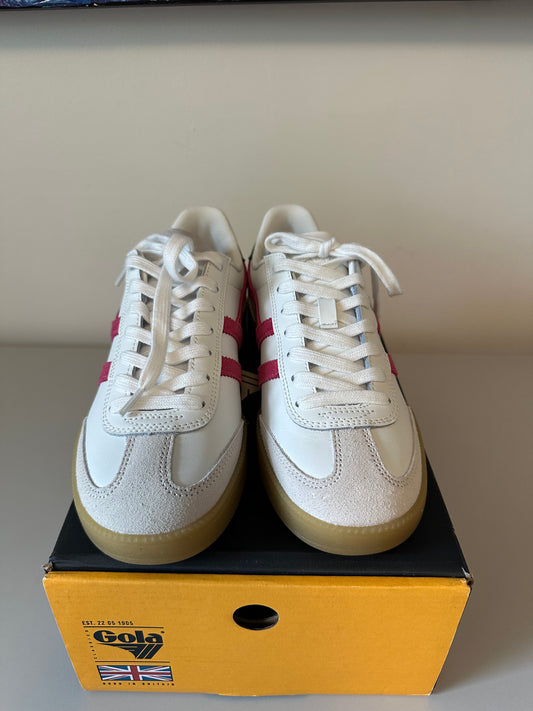 New Gola Viper Leather Sneakers in White Fuchsia Evergreen Gum | Size 6