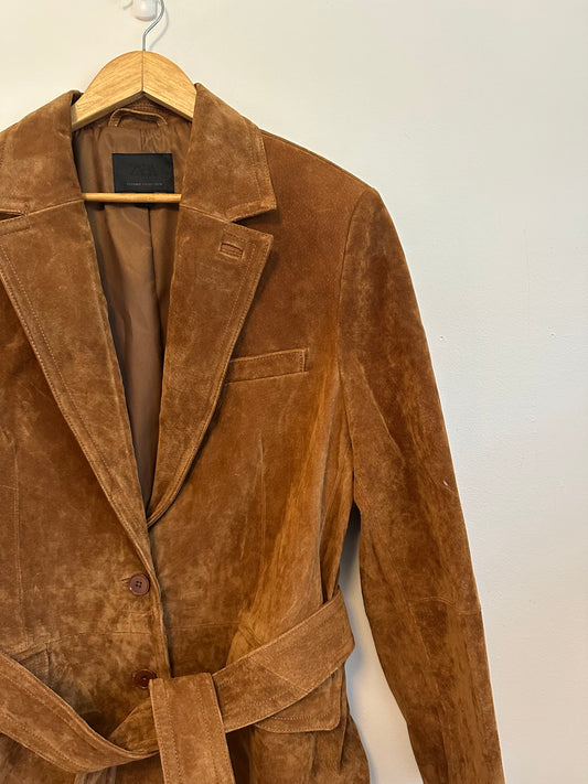 Zara Leather Collection Brown Suede Belted Blazer Jacket | Size M/L