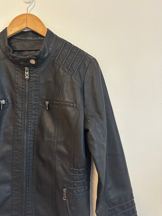Tanming Black Faux Leather Moto Jacket | Size Large