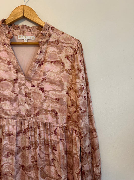 Karlie Pink Snake Print Tiered Babydoll Mini Dress | Size Large