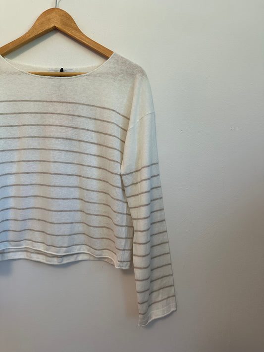 NWT La Ligne Tan and Cream Striped Cotton and Linen Sweater | Size XS