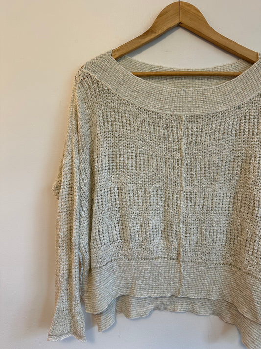 Free People Oversized Boat Neck Open Knit Sweater in Cream | Size XS