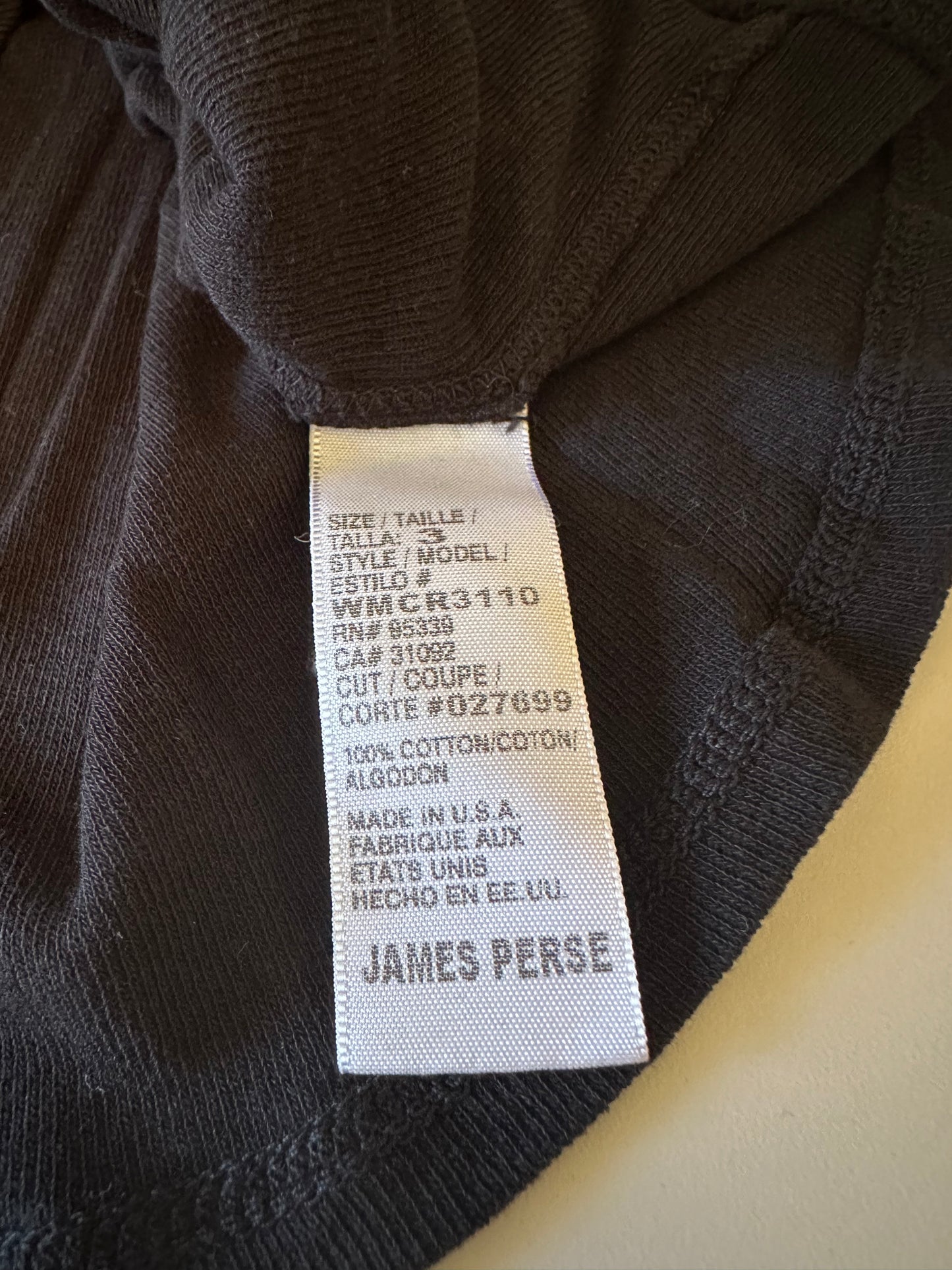 James Perse Black Cotton Henley Long Sleeve T-Shirt | Size 3 (Large)
