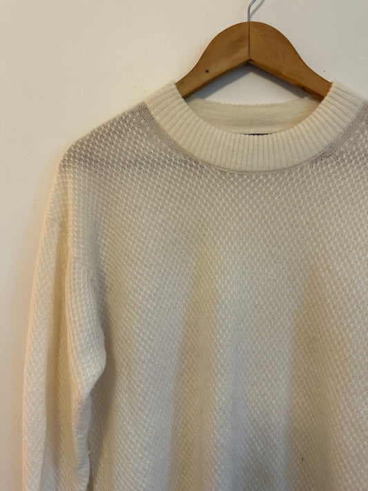 Quince Ivory White Honeycomb Waffle Knit Crewneck Sweater | Size Medium