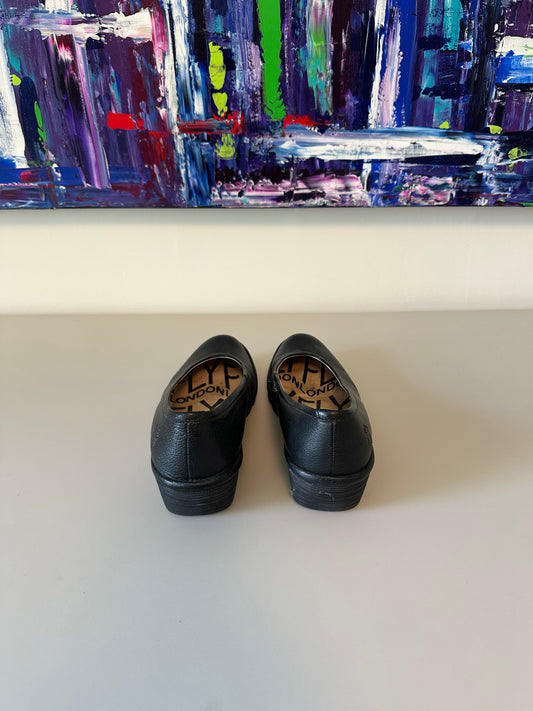 Fly London Black Leather Slip On Pump Wedge Shoes | Size 38
