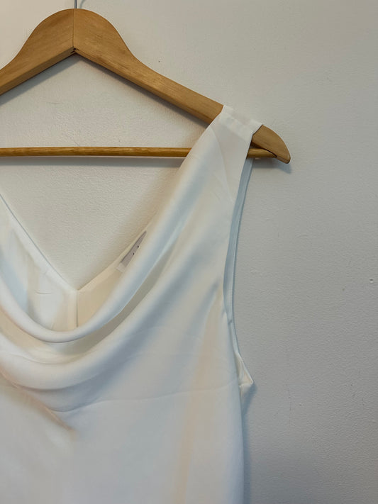 Petal & Pup White Cowl Neck Sleeveless V-Back Blouse | Size Large
