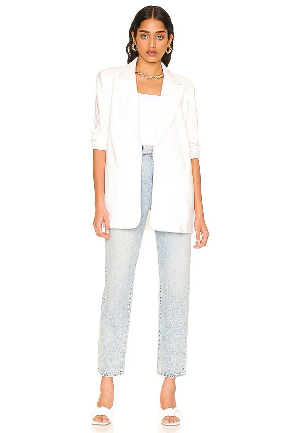 525 America Wide Strap Square Neck Knit Tank Top in Bleach White | Size Medium