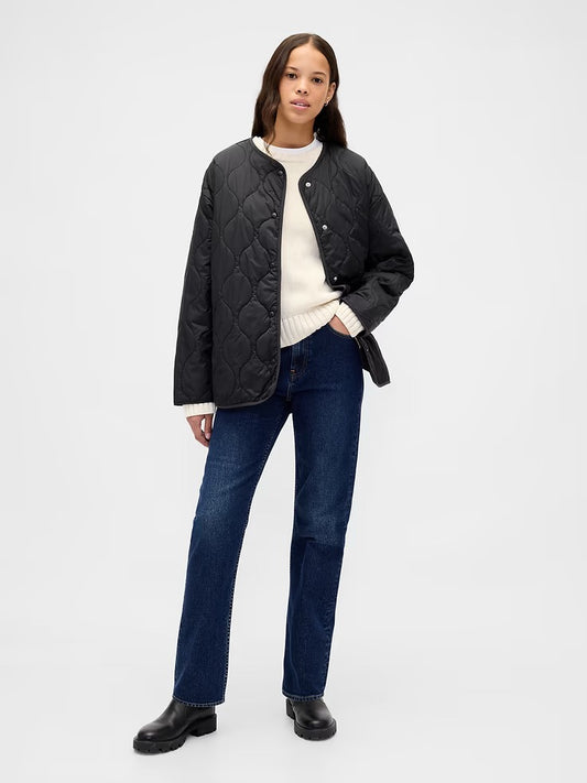 NWT GAP Recycled Lightweight Oversized Quilted Liner Jacket in Black | Size Large