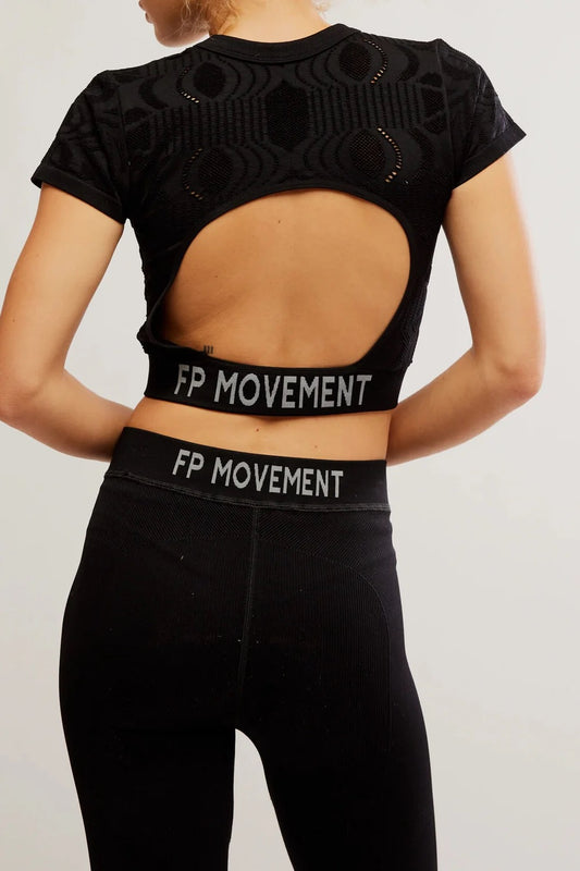 NWT FP Movement by Free People Run The Distance Baby Tee in Black | Size M/L