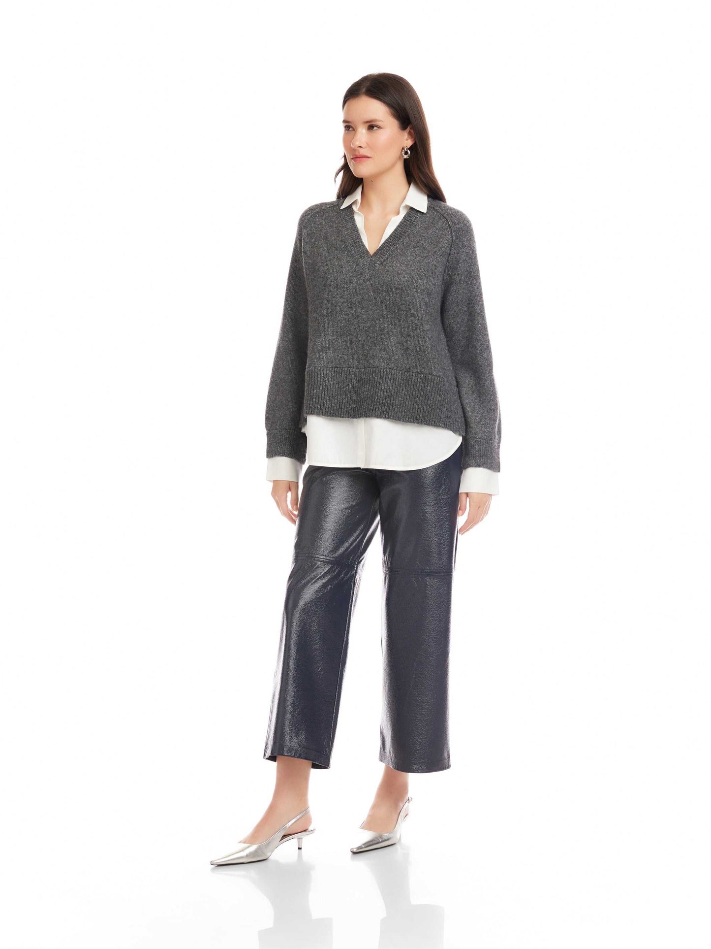 NWT Fifteen Twenty Carrie Mixed Media Sweater in Charcoal Gray | Size Large