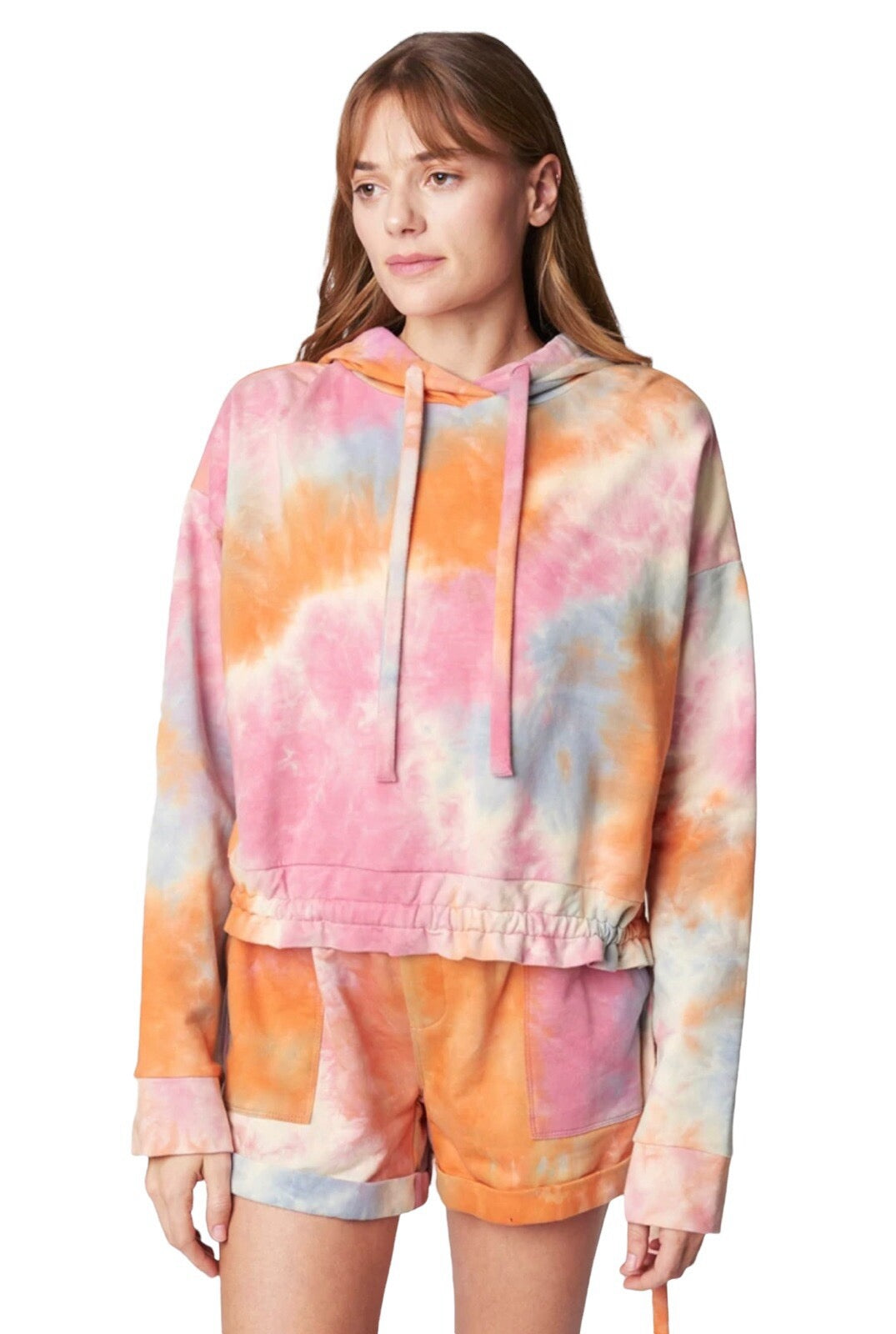 BLANKNYC Sweet Spot Rainbow Tie-Dyed Cropped Hooded Sweatshirt | Size XS