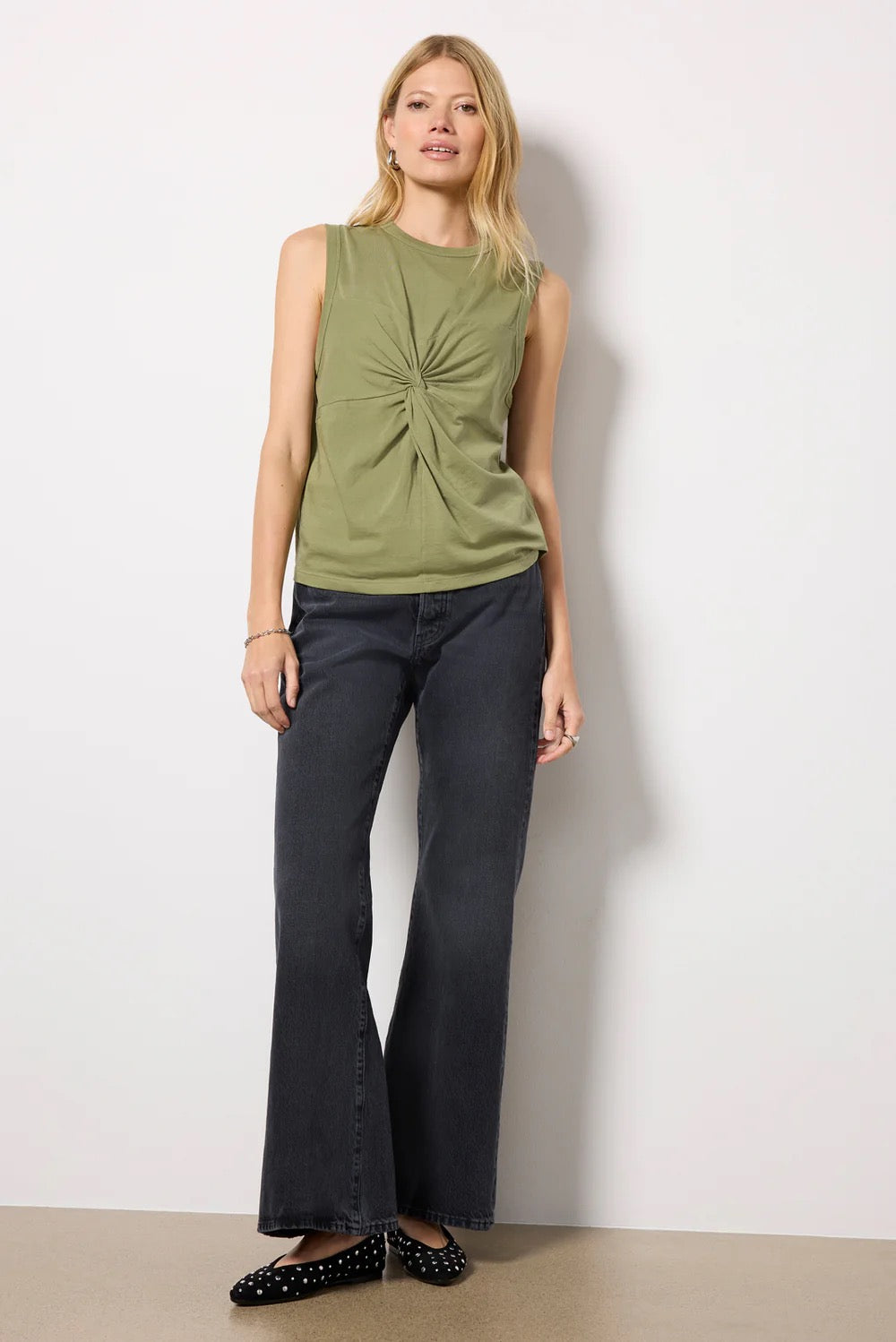 NWT Nation Los Angeles Neve Twist Front Tank Top in Matcha Green | Size XS