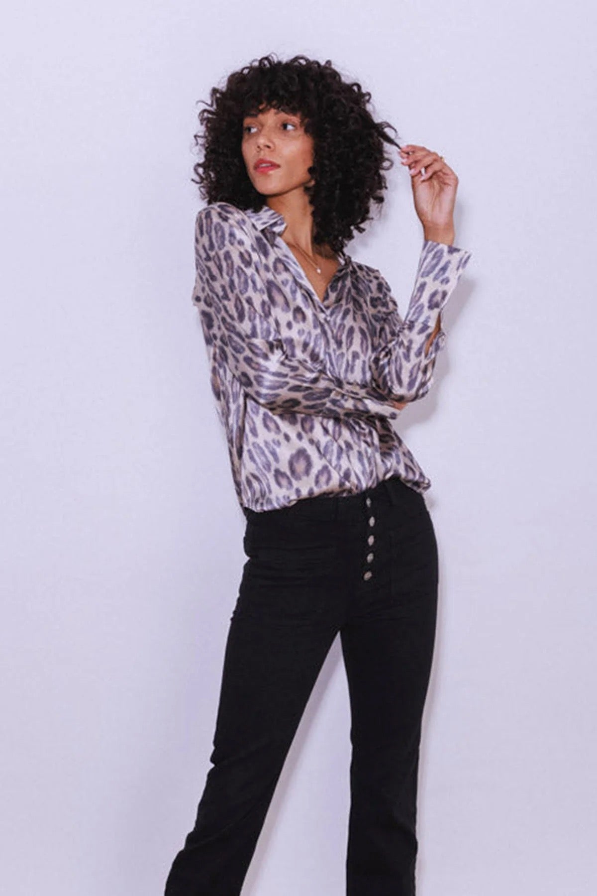 NWT Catherine Gee Daria French Cuff Silk Blouse - New Leopard | Size Large