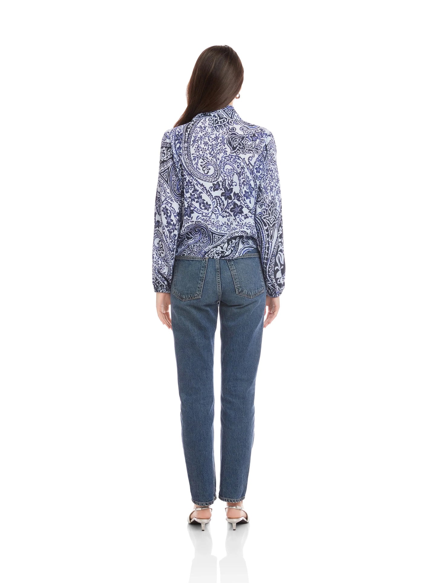NWT Fifteen Twenty Scarlet Tie Front Blue Paisley Top | Size XS