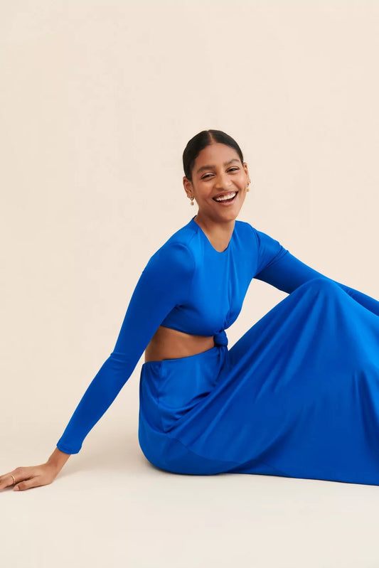 NWT FARM Rio Knotted Cut-Out Maxi Dress in Cobalt Blue | Size Large