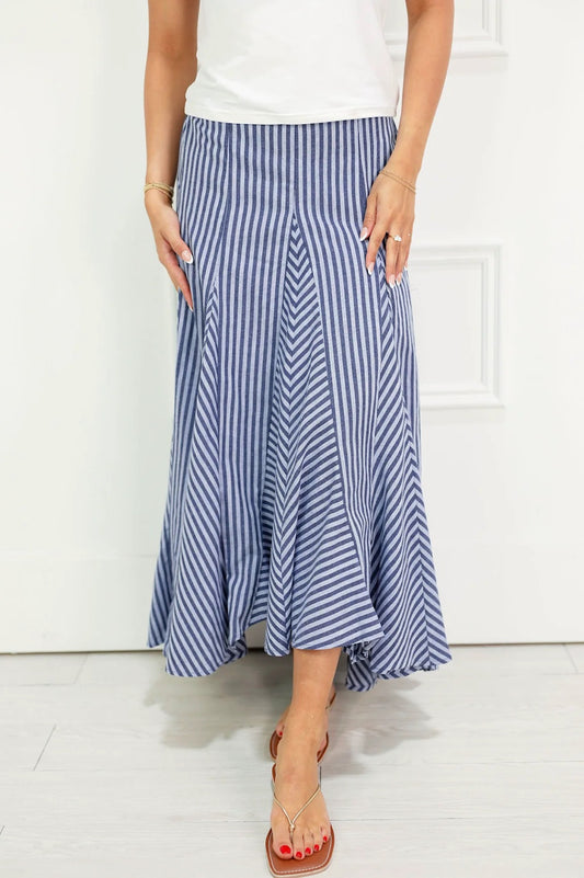 NWT Olivaceous Blue Stripes Maxi Skirt | Size Small