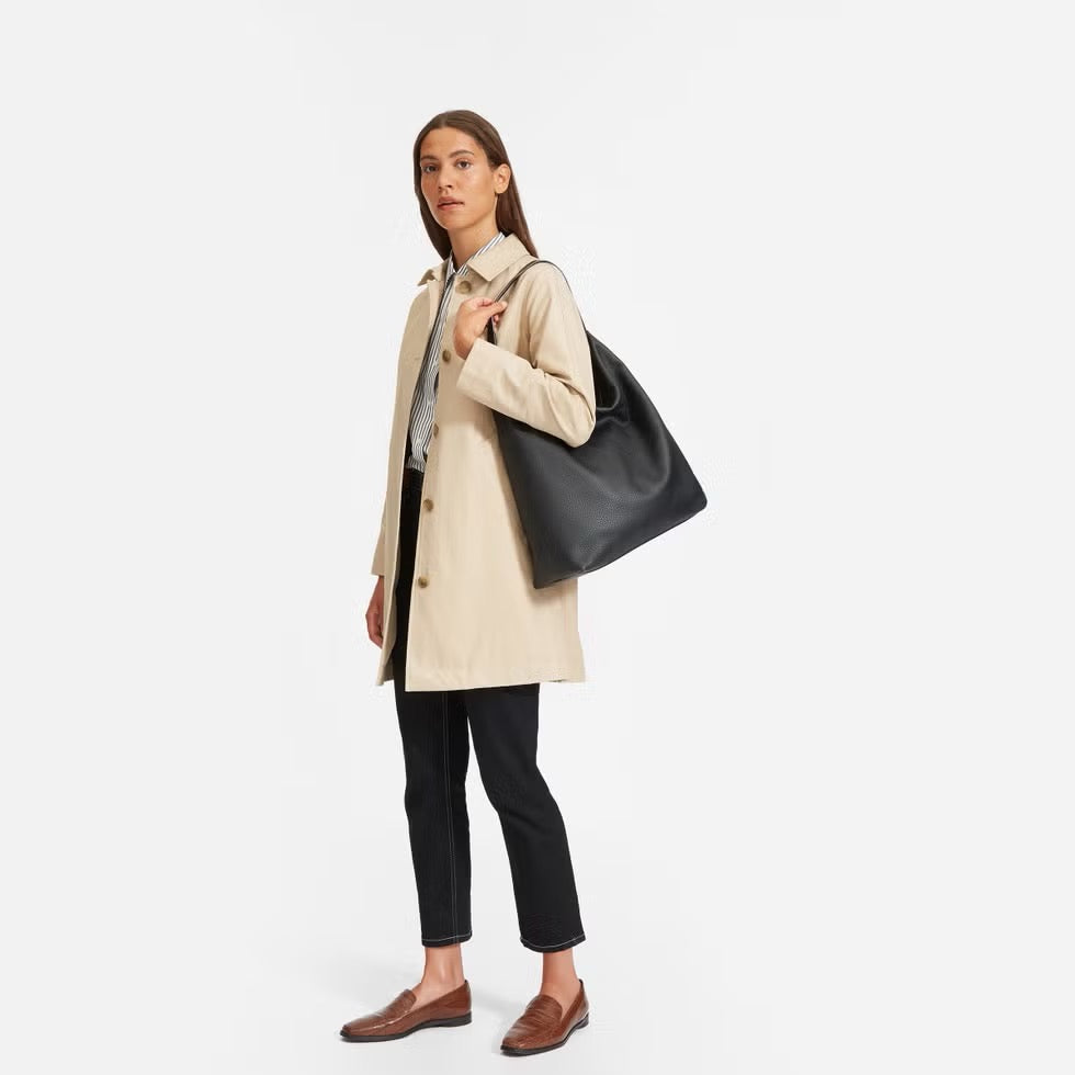 Everlane The Boss Bag Black Pebbled Italian Leather Hobo Shoulder Bag