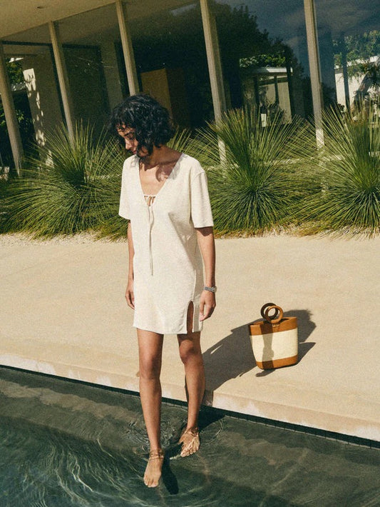 Nation LTD Kahlani Cover Up Dress in Cream Terry Cloth | Size Small