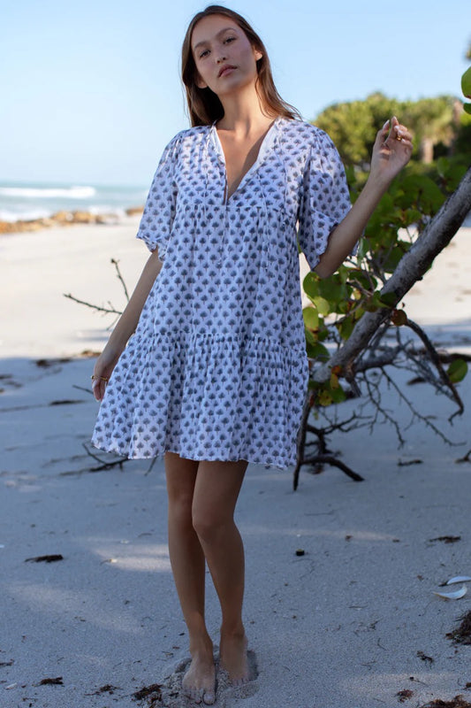 Emerson Fry India Collection Isla 2 Organic Cotton Block Print Tiered Mini Dress | XS/S