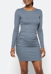 Michael Stars Jordan Long Sleeve Ruched Ribbed Mini Dress | Size Large
