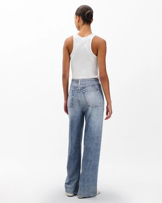 Rag & Bone Miramar Wide Leg Pull On Trompe L'oeil Faux Denim Terry Pants | Medium
