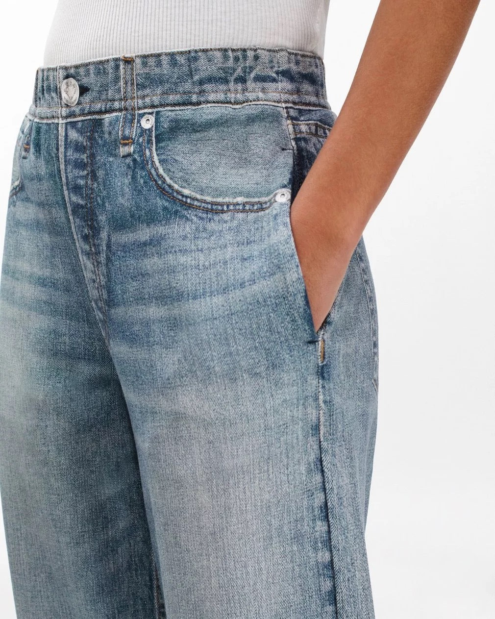 Rag & Bone Miramar Wide Leg Pull On Trompe L'oeil Faux Denim Terry Pants | Medium