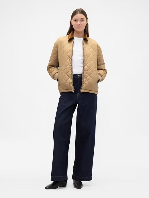 NWT Gap Relaxed Quilted Nylon Barn Jacket in Golden Khaki Brown | Size Medium