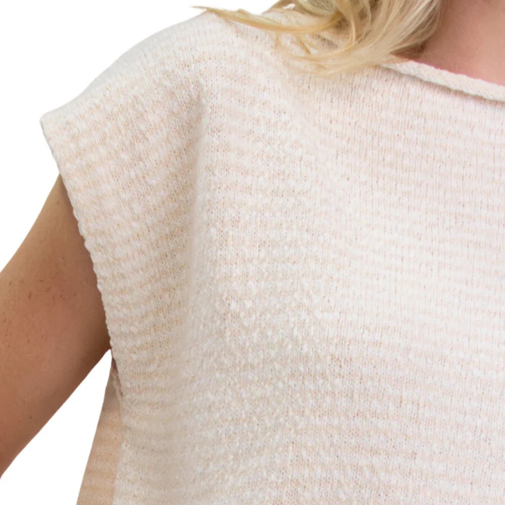 Margaret O'Leary Square Knit Tee in Ivory and Natural Stripe | Size XS