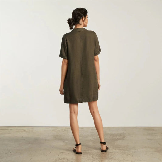 NWT Everlane The Linen Workwear Dress in Olive Green | Size Medium