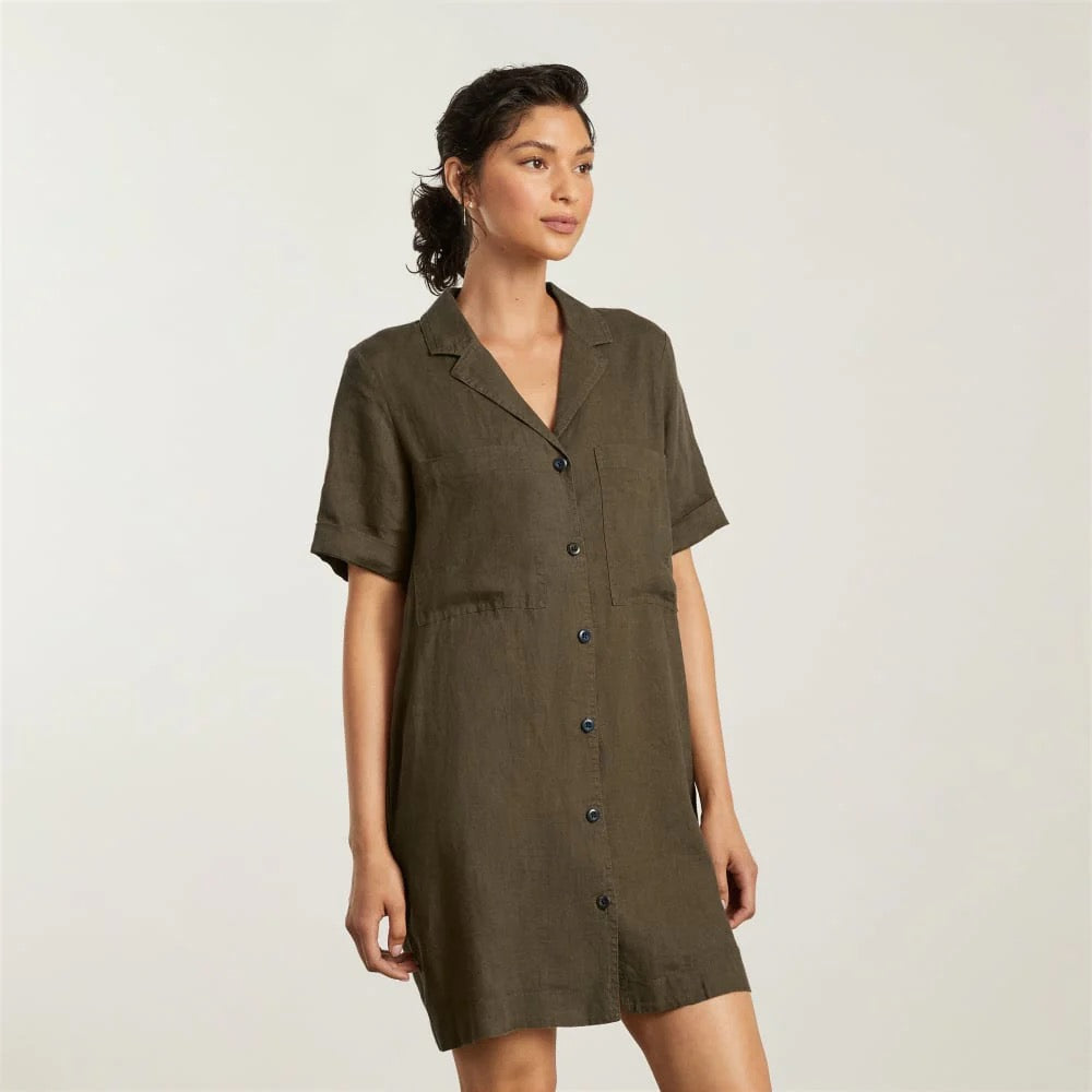 NWT Everlane The Linen Workwear Dress in Olive Green | Size Medium