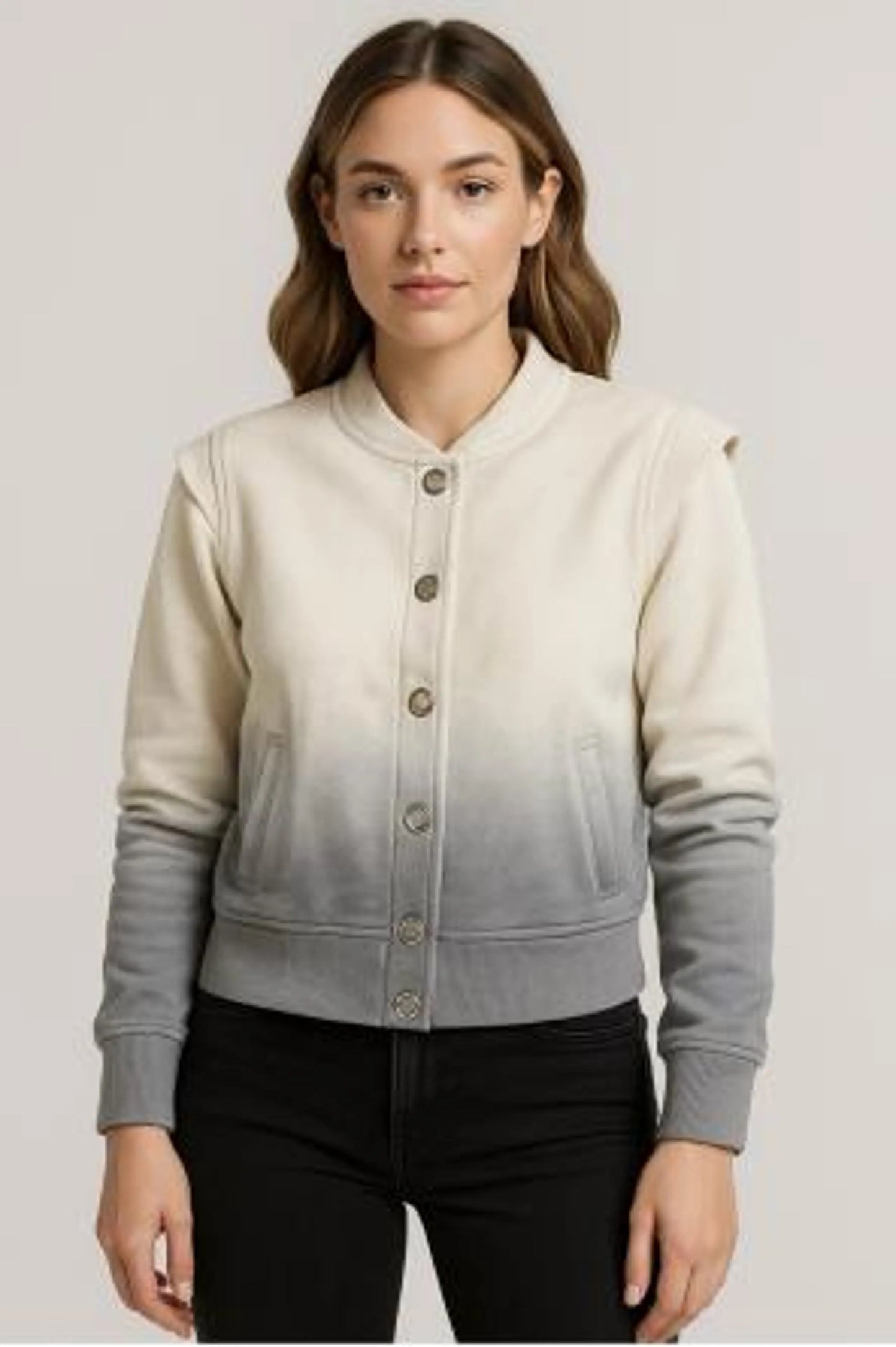 NWT 525 American Dip Dye Snap Front Cotton Sweatshirt | Size Small