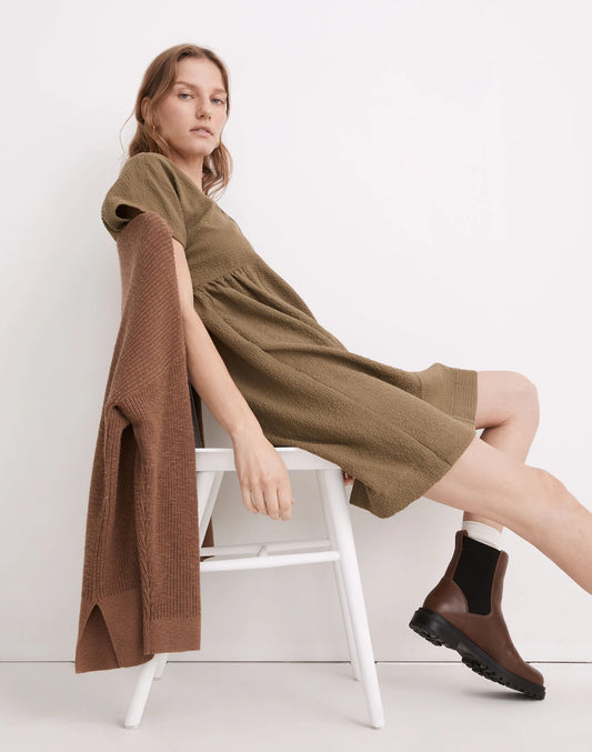 Madewell Olive Green Crinkle Gauze Dolman-Sleeve Mini Dress | Size Medium