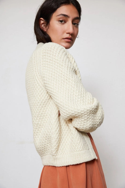 Ound Hand Knitted 100% Merino Wool Cardigan in Cream | Size Medium