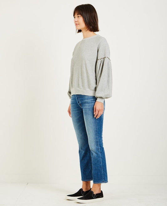 The Great. The Bishop Sleeve Sweatshirt with Studs in Vintage Gray | Size 1 (S)