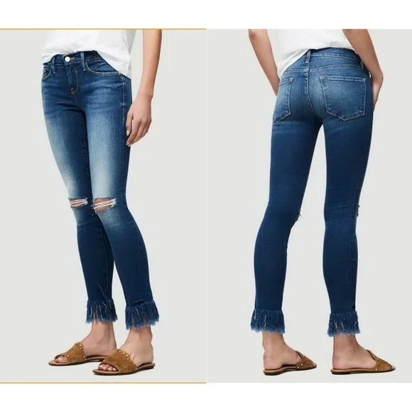 FRAME Denim Le Skinny De Jeanne Shredded Raw Hem Jeans | Size 25