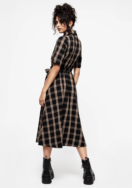 Disturbia Rogue Check Cotton Midi Shirt Dress | Size 8