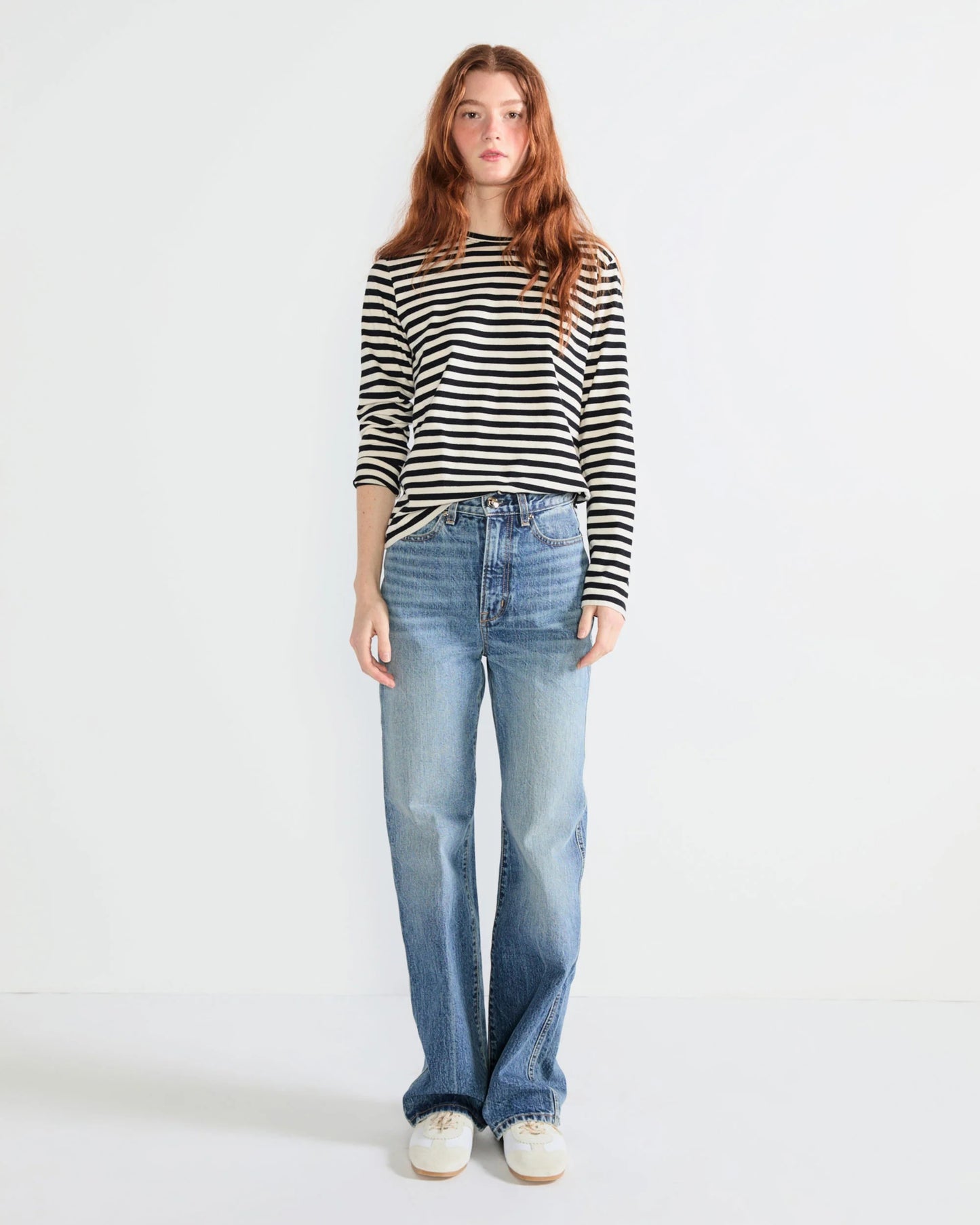 Kule The Modern Striped Long Sleeve T-Shirt in Black and Cream | Size Small