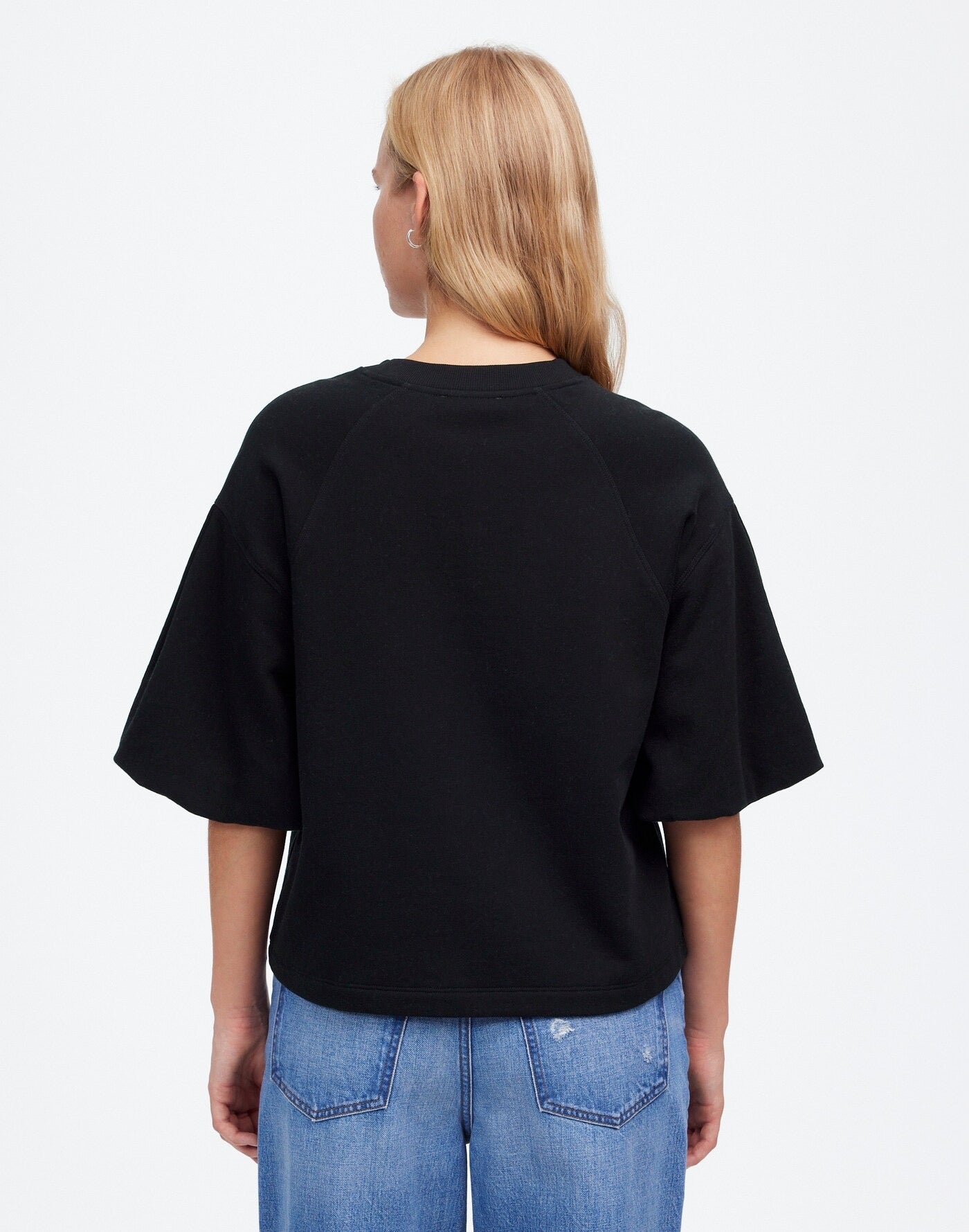 NWT Madewell Puff Sleeve Sweatshirt Tee in Black | Size Small