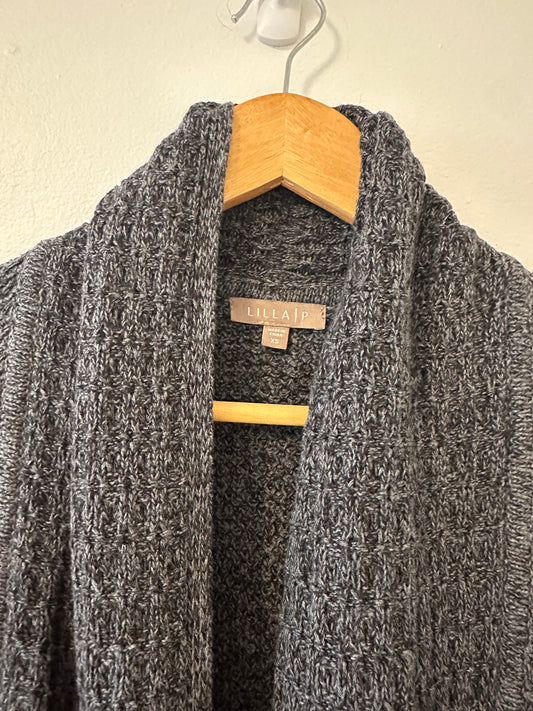 Lilla P Draped Open Front High Low Cardigan in Charcoal Gray - Size XS