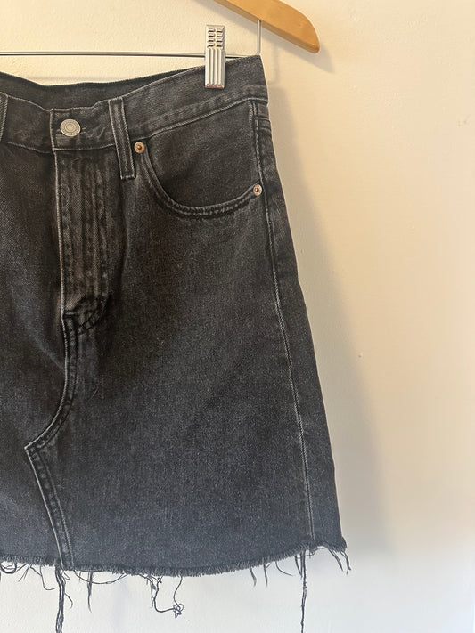 Levi's Black Distressed Hem Denim Mini Jean Skirt | Size 27