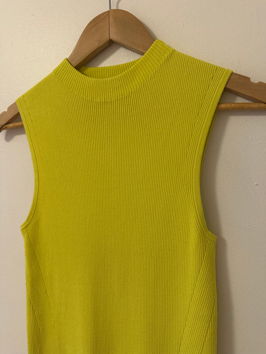 Boss Ribbed Yellow Sleeveless Mock Neck Tank Top | Size Large