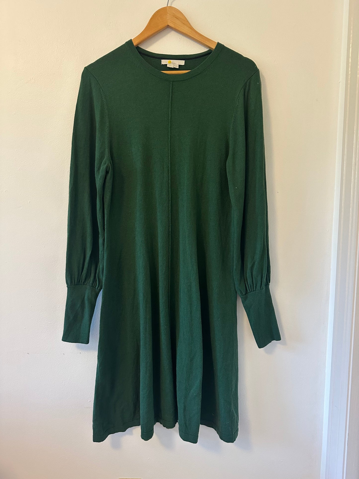 Boden - Forest Green Long Sleeve Cotton Blend Sweater Dress | Size 10