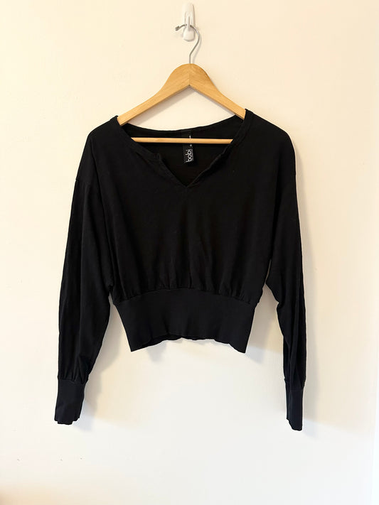 bobi Black Split Neck Long Sleeve T-Shirt | Size Small