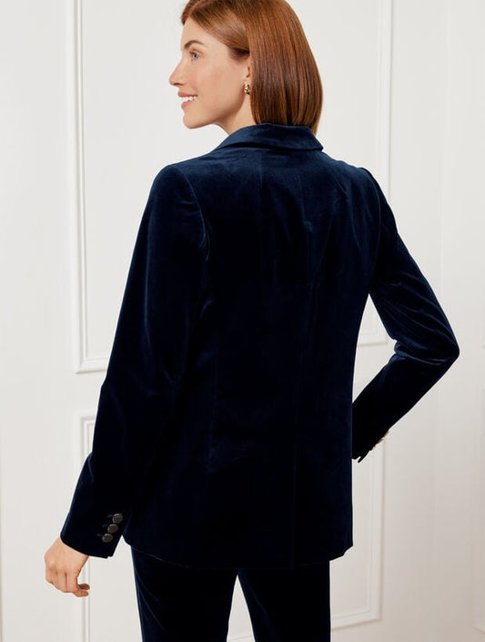 Talbots Modern Velveteen Midnight Blue Velvet Blazer | Size 16