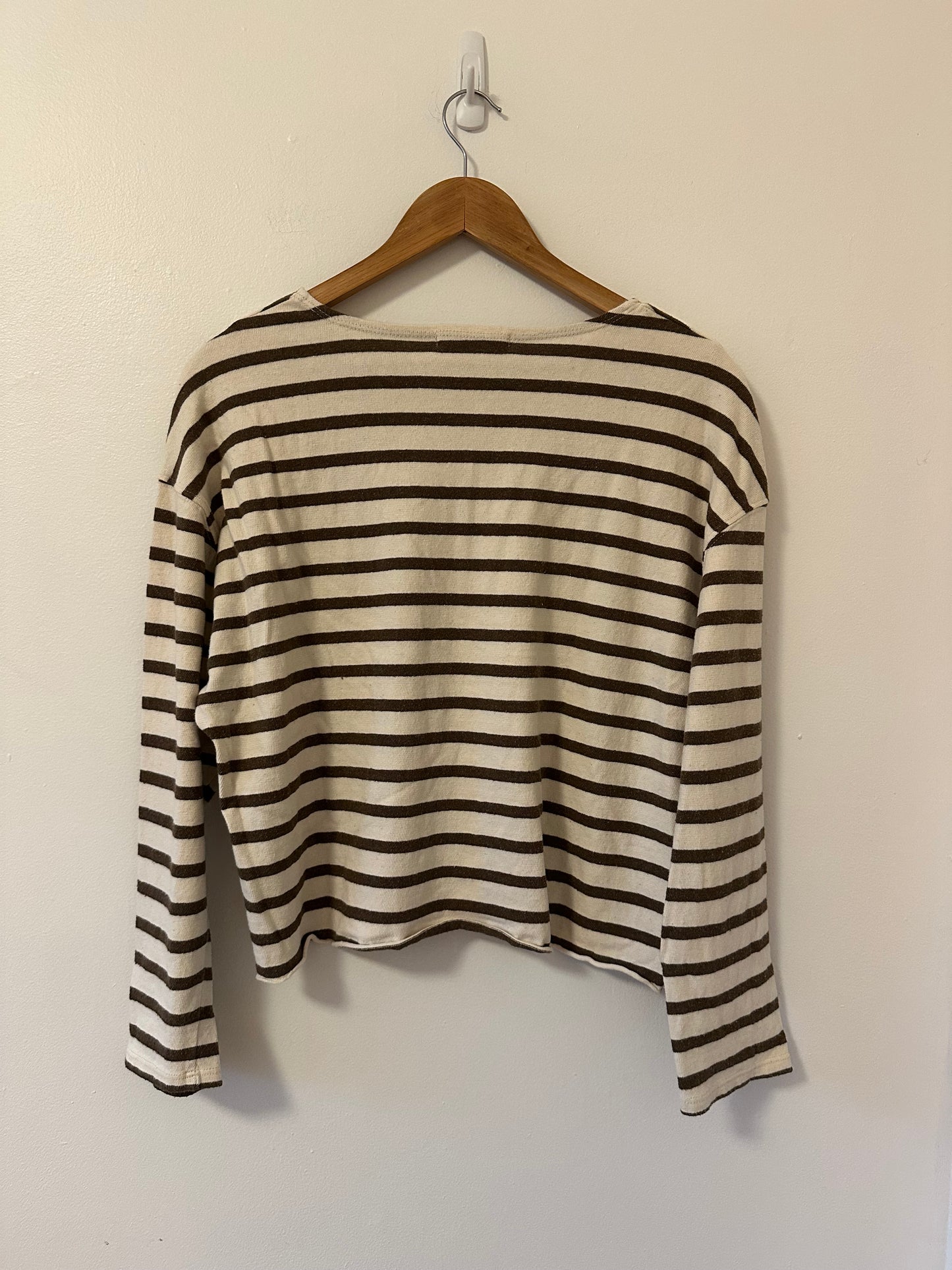 perfectwhitetee Taylor Long Sleeve Striped Top in Walnut Stripe | Size Medium