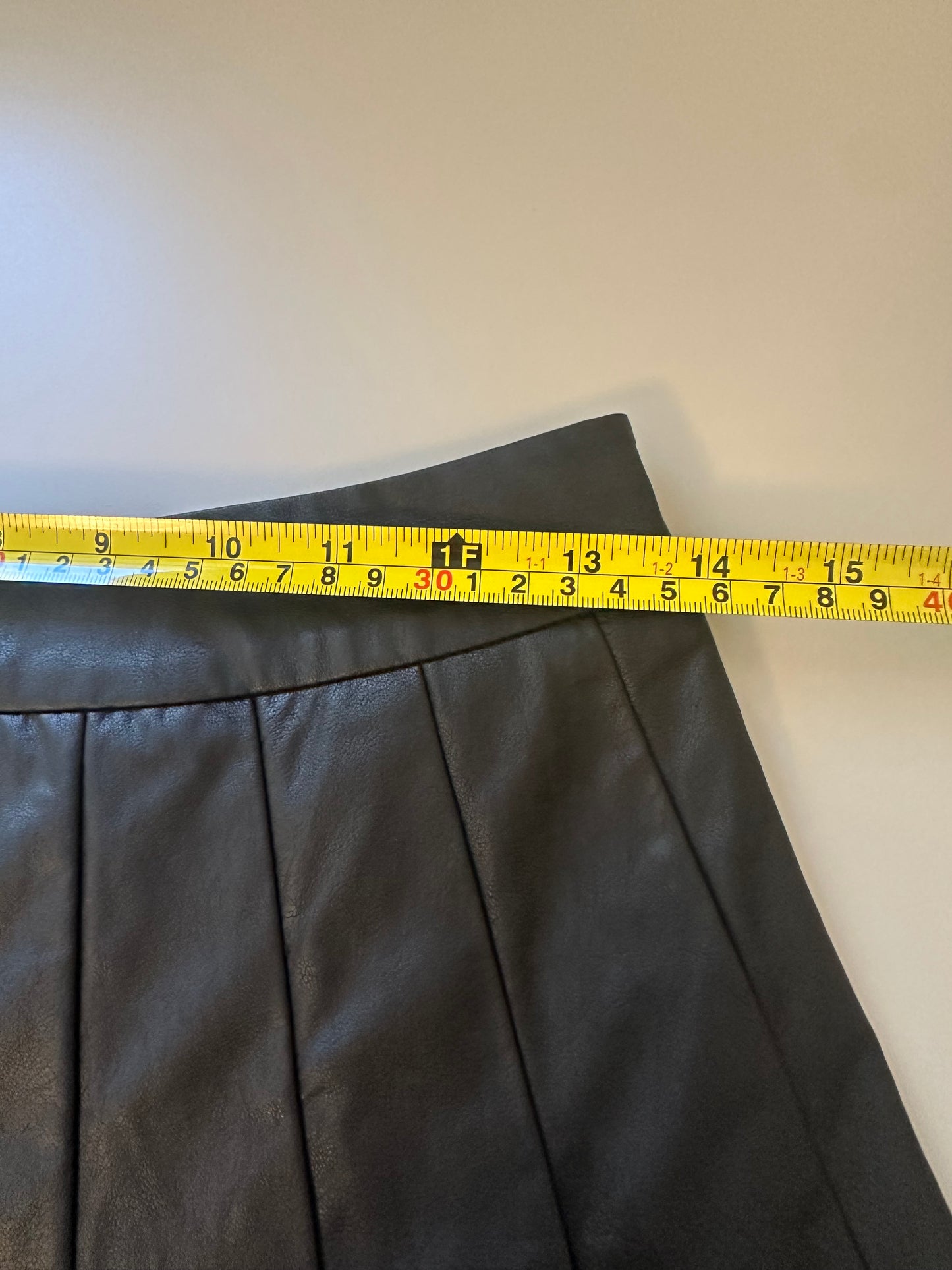 THML Black Faux Leather Pleated Mini Skater Skirt | Size Small